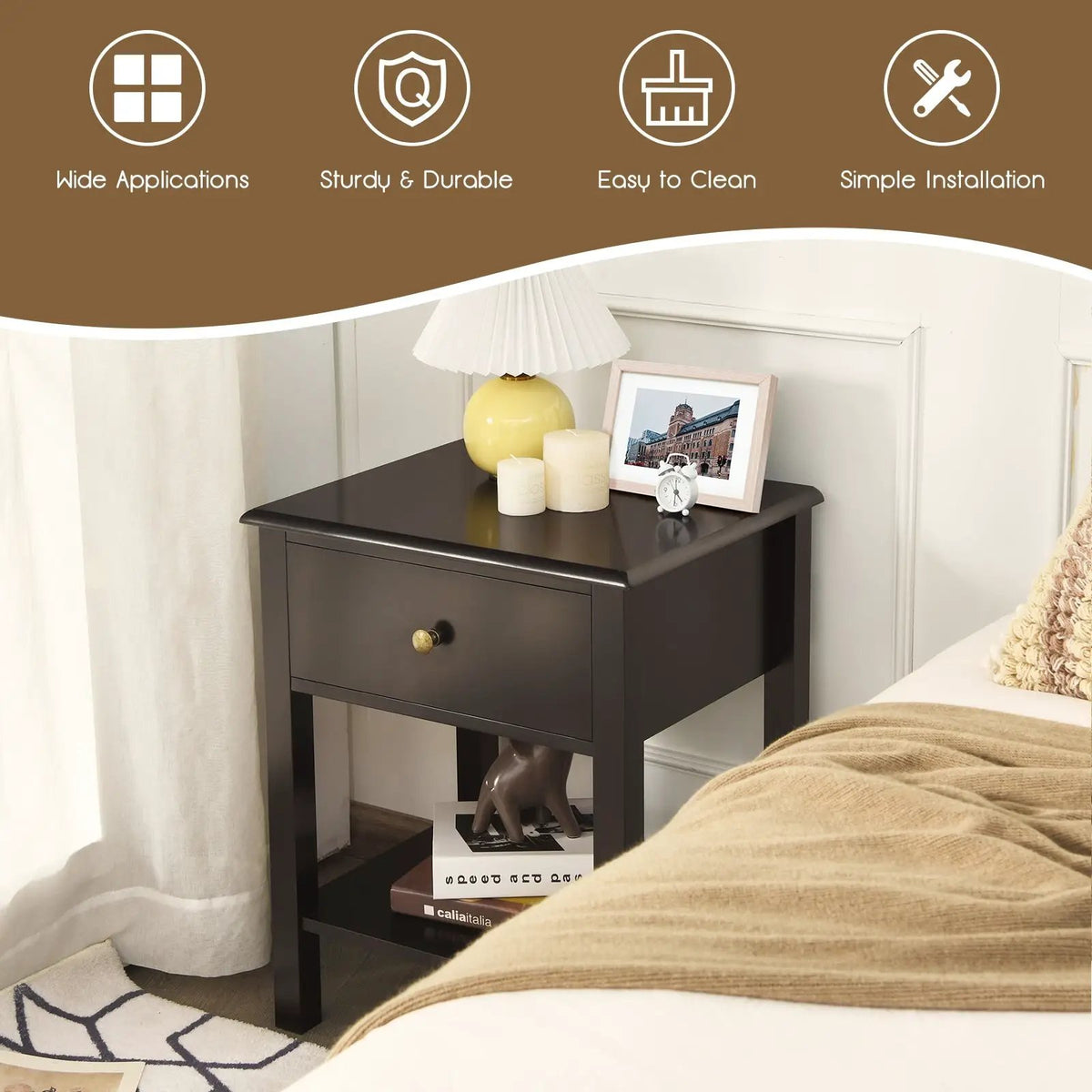 Nightstand End Table with Drawer and Shelf by DirectDeals