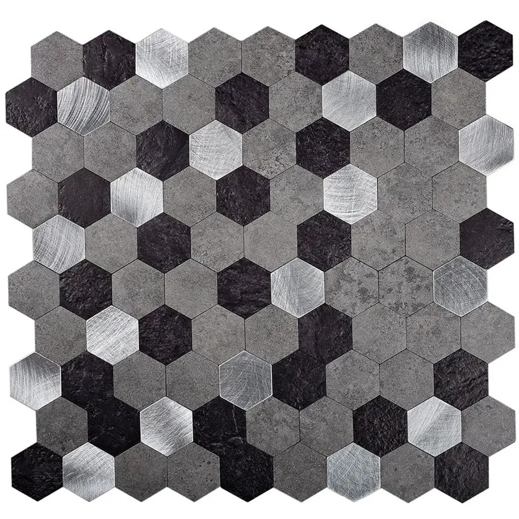 Silver 11x11 Honed Hexagon PVC Peel & Stick Tile (10 pack, 8.79 sq ft/case) by Apollo Tile
