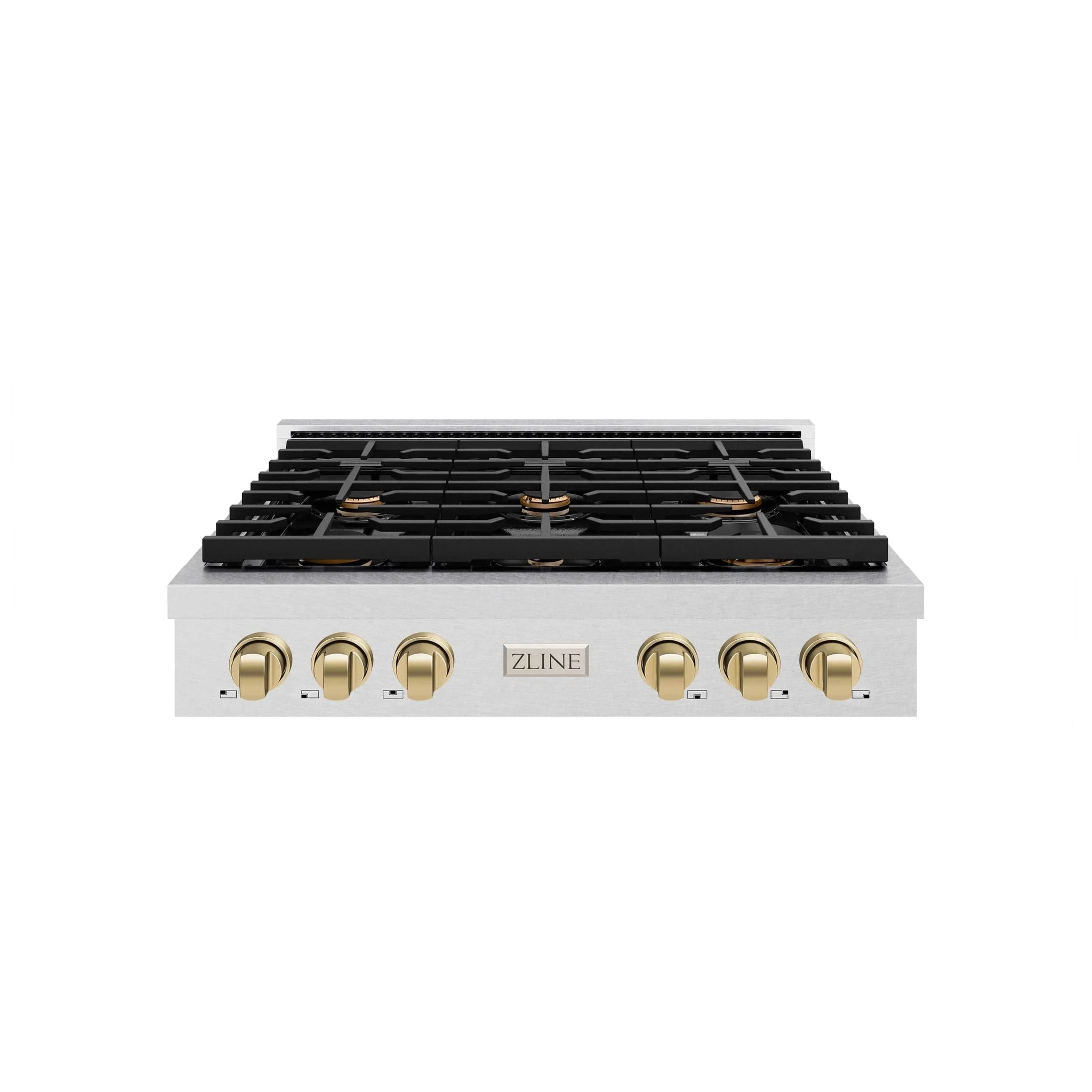 ZLINE 36" Paramount Gas Rangetop DuraSnow® Stainless Steel Champagne Bronze SRTSZ-36-CB by Farmhouse Kitchen and Bath