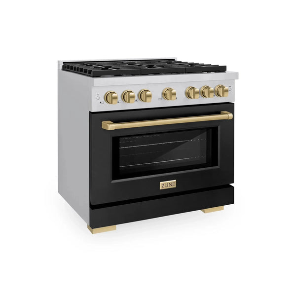 ZLINE 36"Paramount Dual Fuel Range Stainless Steel Black Matte Champagne Bronze SDRZ-BLM-36-CB