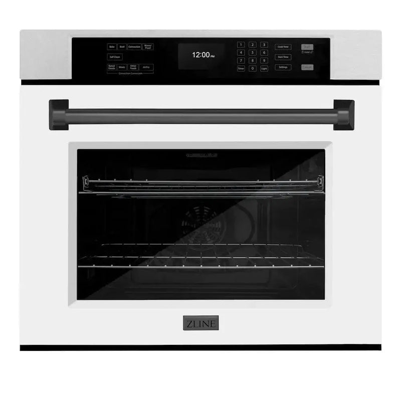 ZLINE 30"Professional True Convection Single Wall Oven, Air Fry, Self Clean, DuraSnow® White Matte, Matte Black WASSZ-WM-30-MB by Farmhouse Kitchen and Bath