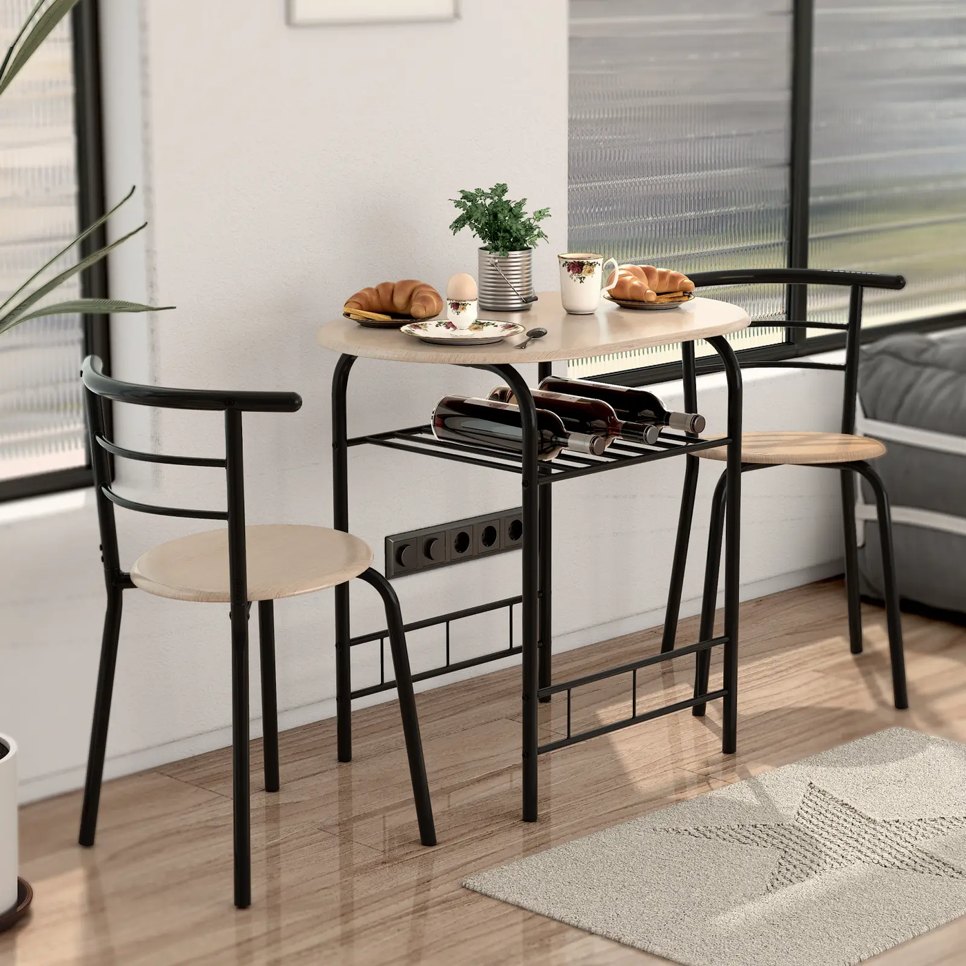 3 pcs Home Kitchen Bistro Pub Dining Table 2 Chairs Set by DirectDeals