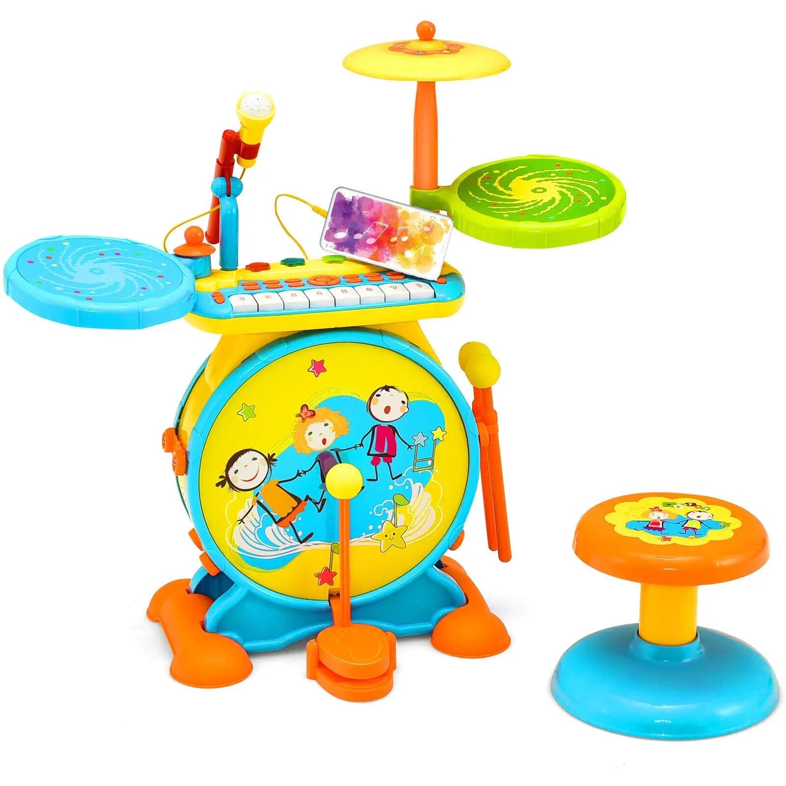 2-in-1 Kids Electronic Drum and Keyboard Set with Stool by DirectDeals
