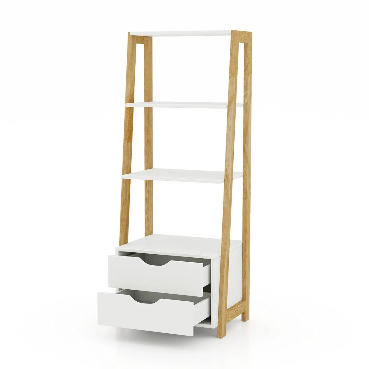 4-Tier Ladder Bookshelf Storage Display with 2 Drawers-White by DirectDeals