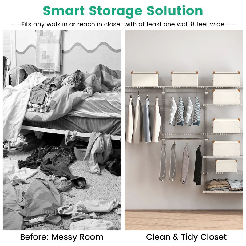 Adjustable Closet Organizer Kit with Shelves and Hanging Rods for 4 to 6 Feet by DirectDeals