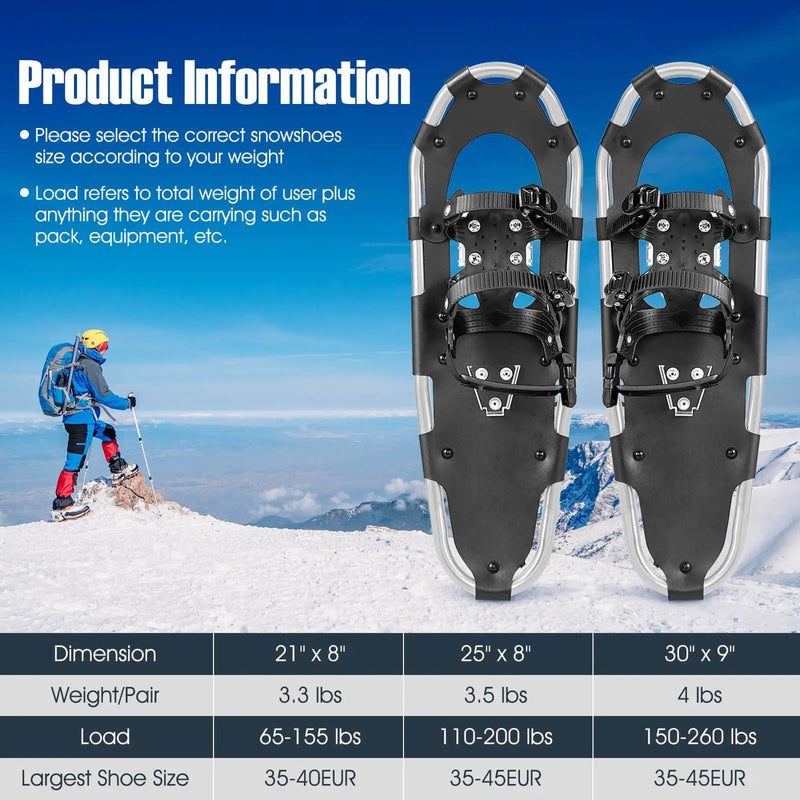 21/25/30 Inch 4-in-1 Lightweight Terrain Snowshoes with Flexible Pivot System by DirectDeals