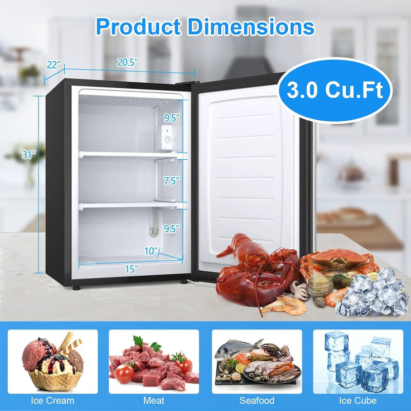 3 Cubic Feet Compact Upright Freezer with Stainless Steel Door by DirectDeals