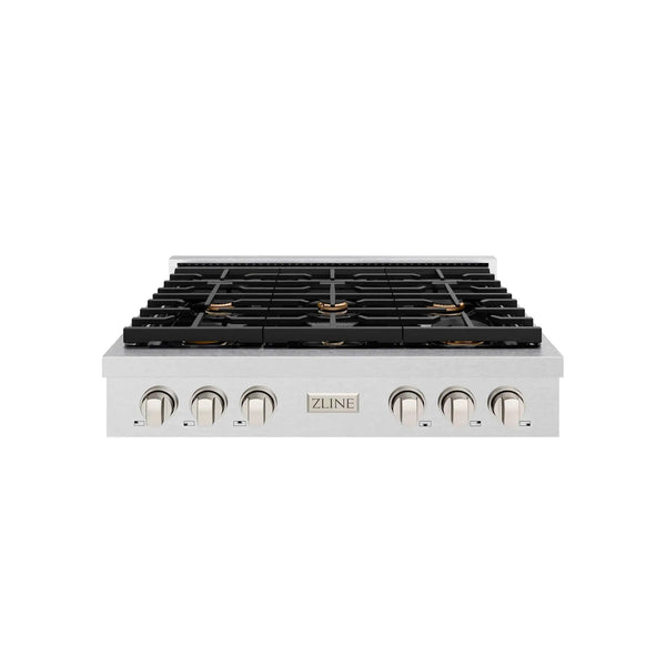ZLINE 36" Paramount Gas Rangetop DuraSnow® Stainless Steel Brass Burners SRTS-BR-36