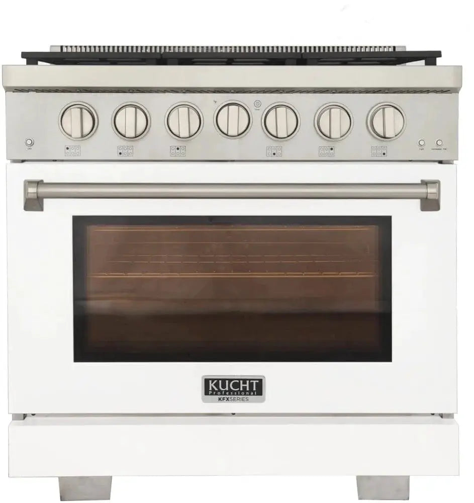 Kucht 36" Freestanding Professional Gas Range Liquid Propane KFX3600X/LP-W by Farmhouse Kitchen and Bath