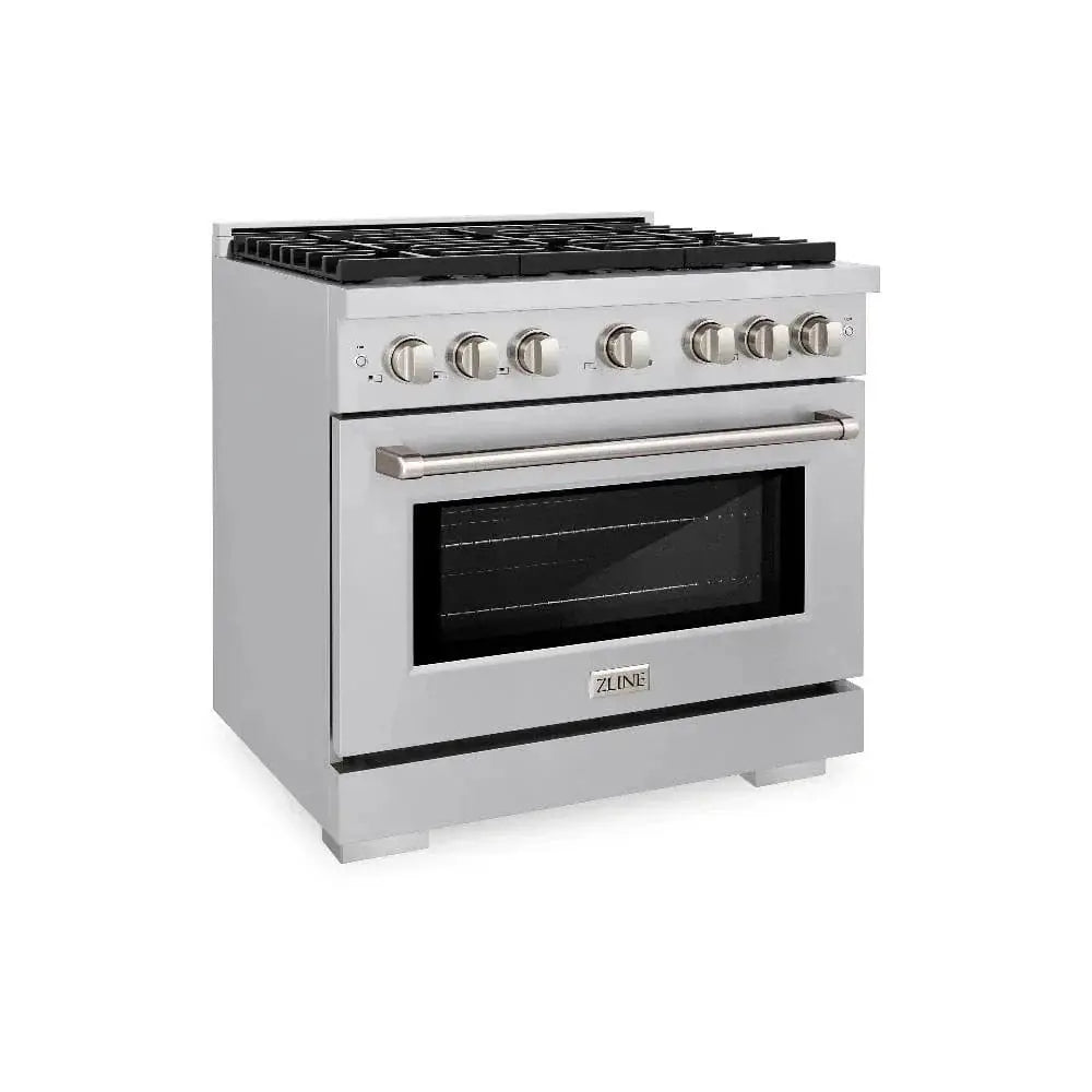 ZLINE 36"Paramount Dual Fuel Range Stainless Steel, Brass Burner, SDR-BR-36 by Farmhouse Kitchen and Bath