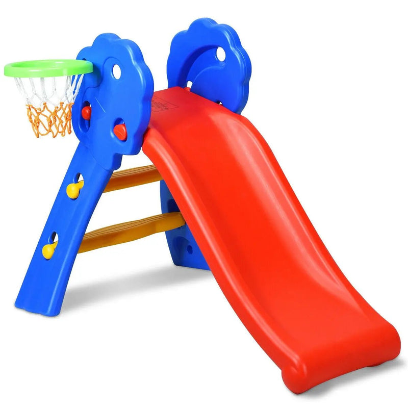 2 Step Indoors Kids Plastic Folding Slide with Basketball Hoop by DirectDeals