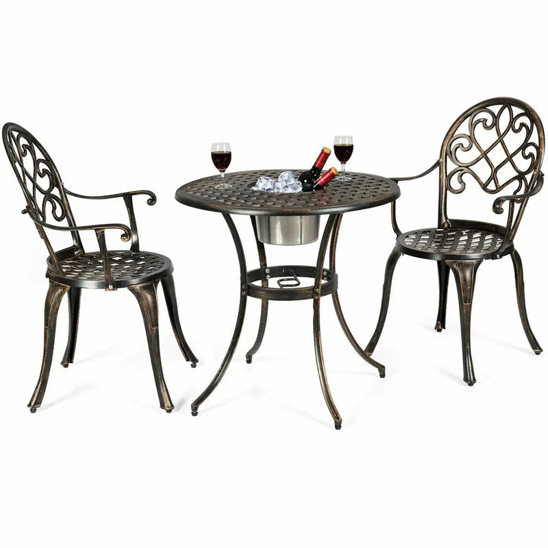 3 Pieces Outdoor Set Patio Bistro with Attached Removable Ice Bucket by DirectDeals