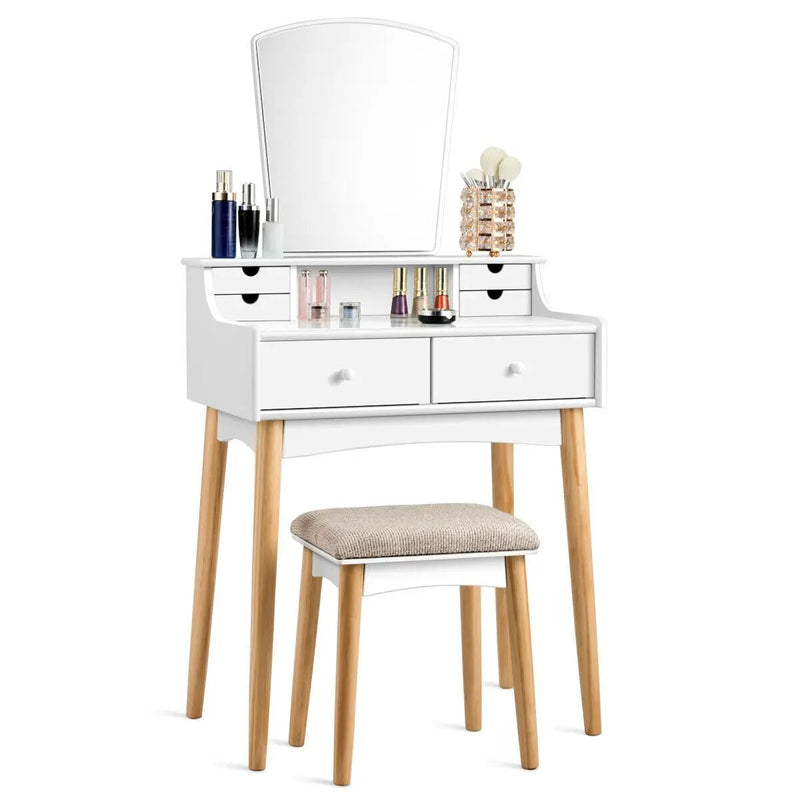Makeup Vanity Set with 6 Drawers and Unique Shape Mirror by DirectDeals