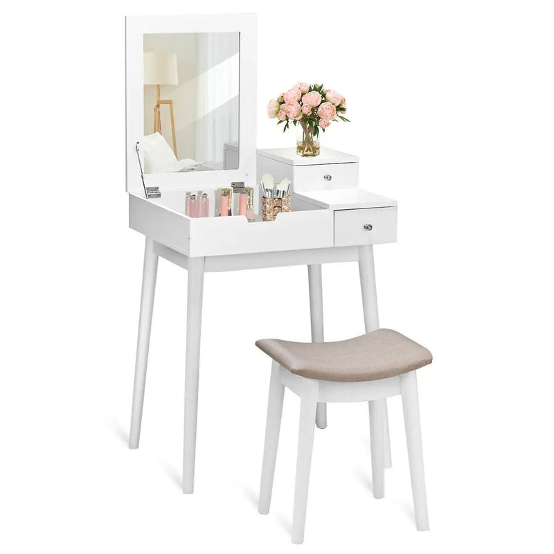 Vanity Dressing Table Set Flip Mirror Desk Furniture Stool by DirectDeals