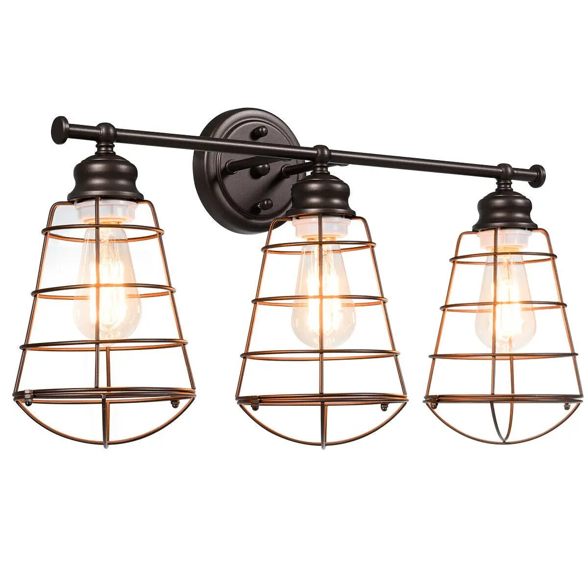 3-Light Vanity Lamp Bathroom Fixture with Metal Wire Cage by DirectDeals
