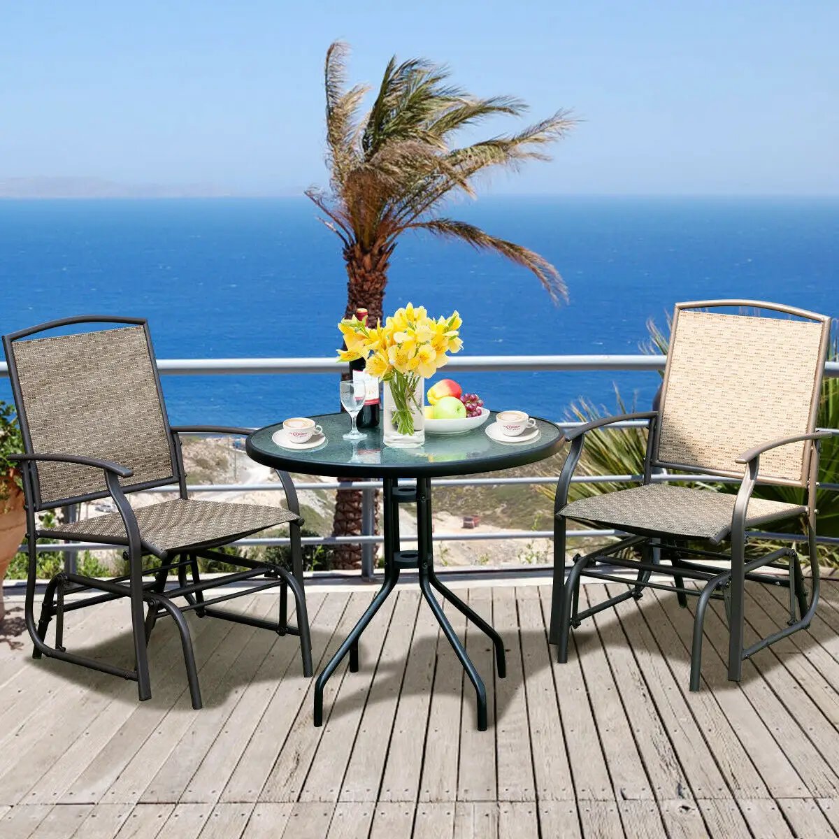2 Pieces Patio Swing Single Glider Chair Rocking Seating by DirectDeals