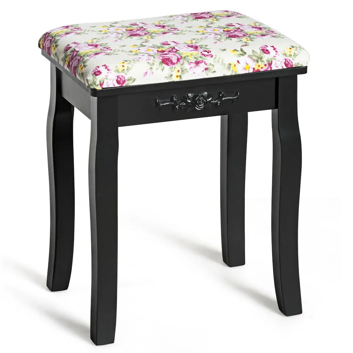 Vanity Wood Dressing Stool Padded Piano Seat with Rose Cushion by DirectDeals