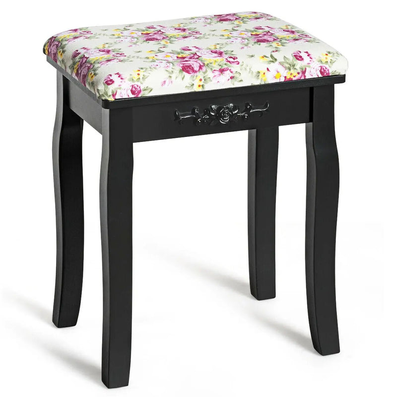 Vanity Wood Dressing Stool Padded Piano Seat with Rose Cushion by DirectDeals