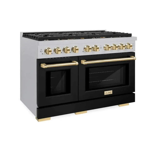 ZLINE 48"Gas Range, Convection Gas Oven, DuraSnow® Black Matte, Gold SGRSZ-BLM-48-G