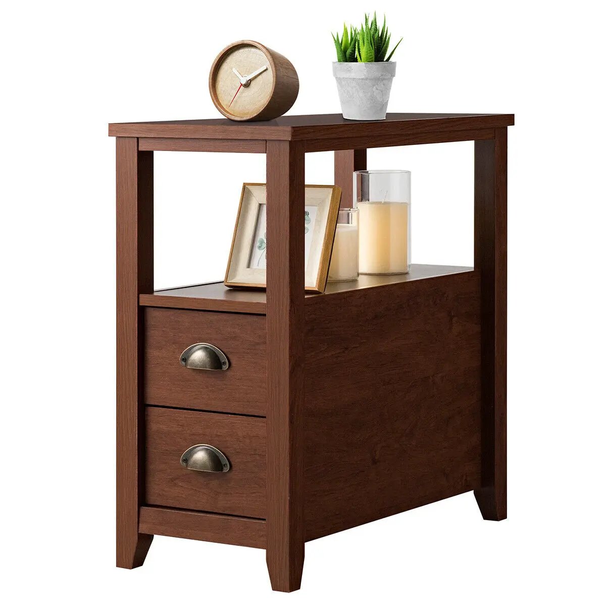 End Table Wooden with 2 Drawers and Shelf Bedside Table by DirectDeals
