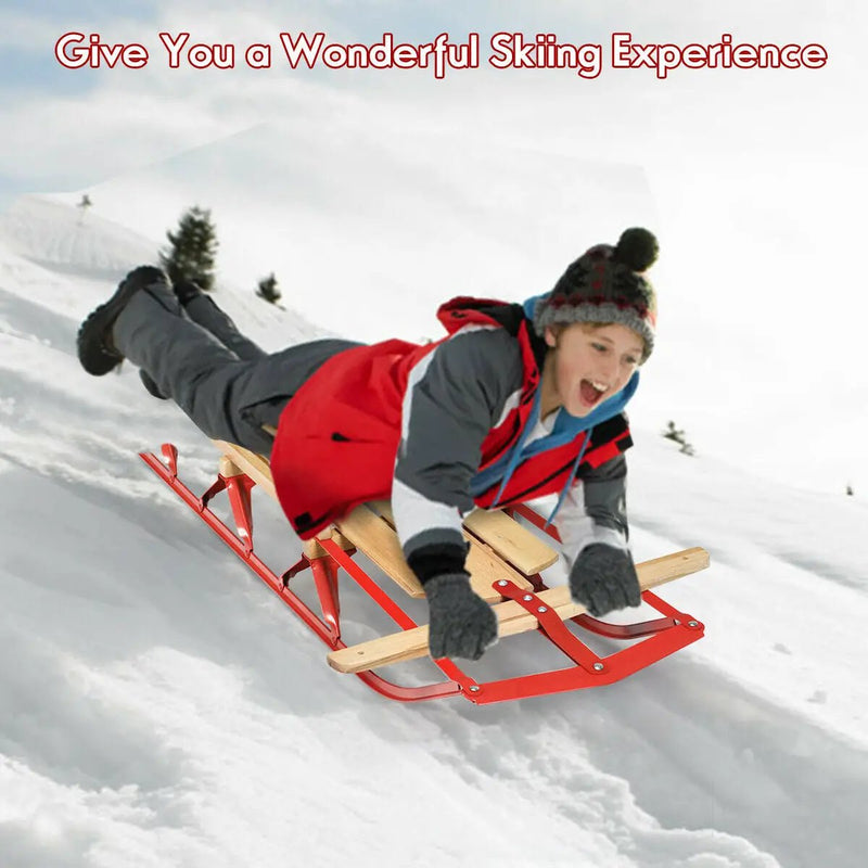 54 Inch Wood Snow Sled with Metal Runners and Steering Bar by DirectDeals