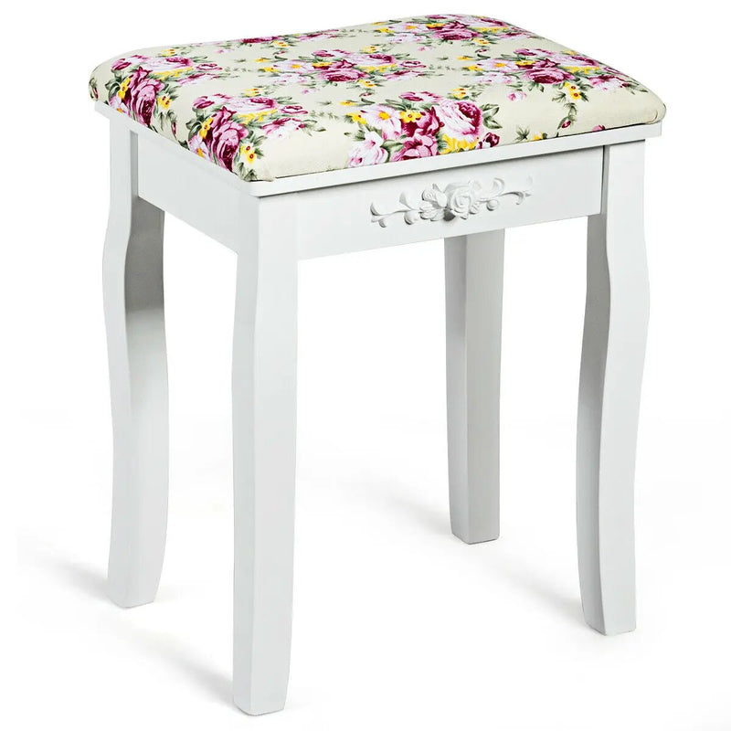 Vanity Wood Dressing Stool Padded Piano Seat with Rose Cushion by DirectDeals