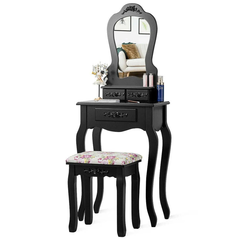 Makeup Dressing Table and Bench 3 Drawers and Cushioned Stool for Girls by DirectDeals