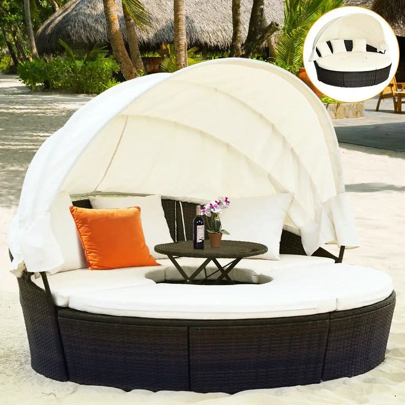 Patio Round Daybed Rattan Furniture Sets with Canopy by DirectDeals