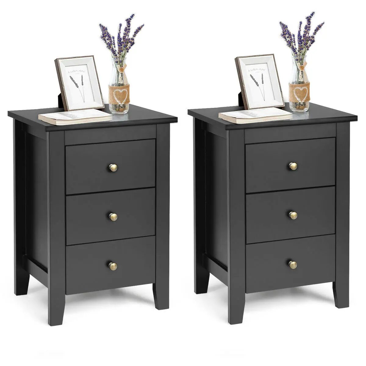 Set of 2 Nightstand End Beside Table Drawers by DirectDeals