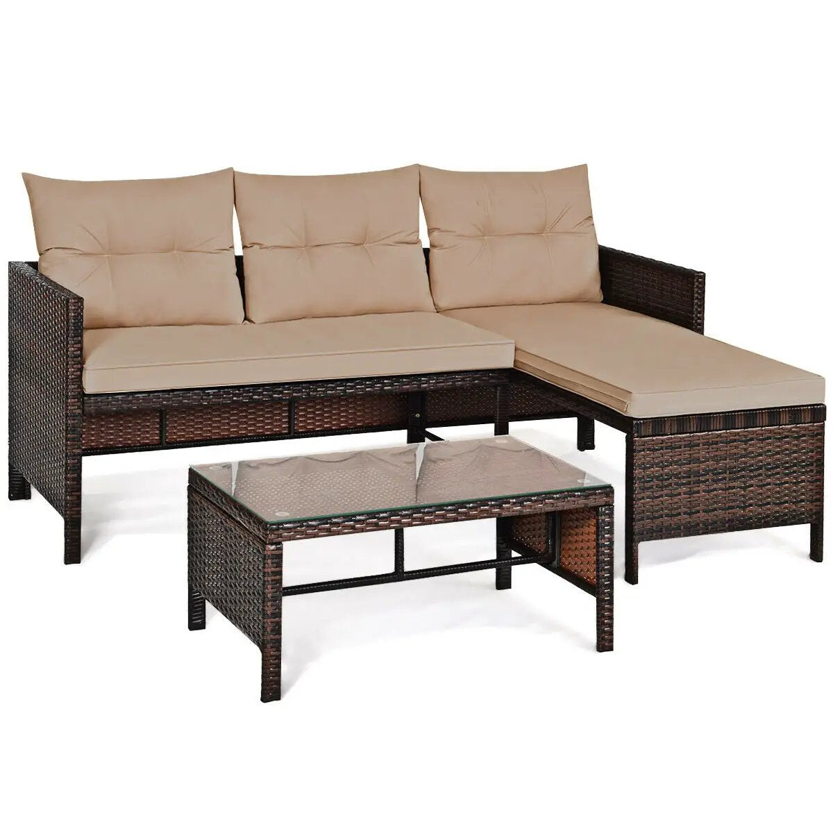 3 Pieces Patio Wicker Rattan Sofa Set by DirectDeals