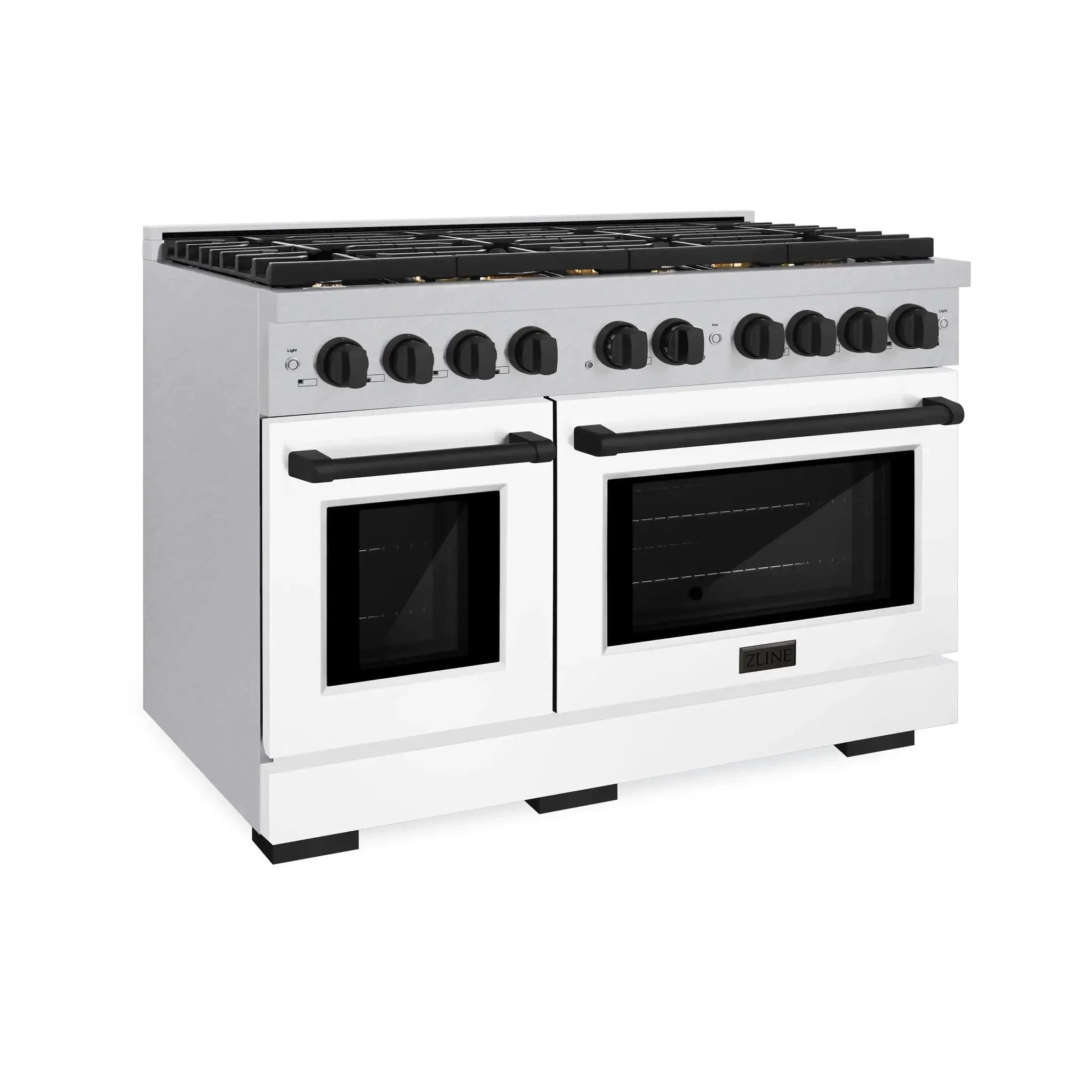 ZLINE 48"Paramount Dual Fuel Range DuraSnow® White Matte, Matte Black SDRSZ-WM-48-MB by Farmhouse Kitchen and Bath