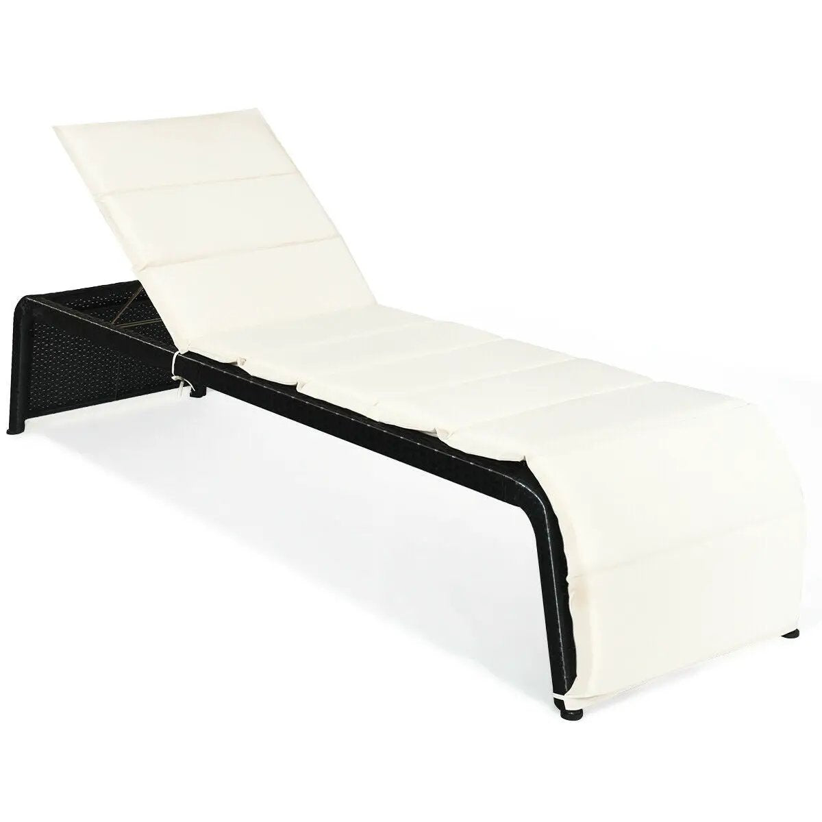 Patio Rattan Lounge Chair Back Adjustable Chaise Recliner with Cushioned by DirectDeals
