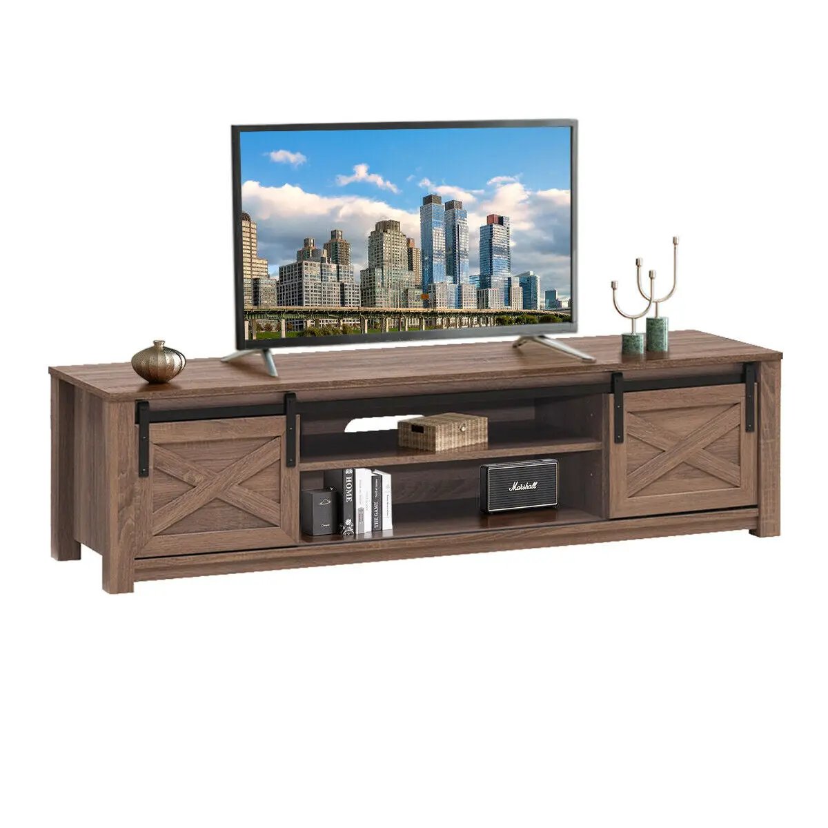 65 Inch Flat Sliding Barn Door TV Stand by DirectDeals