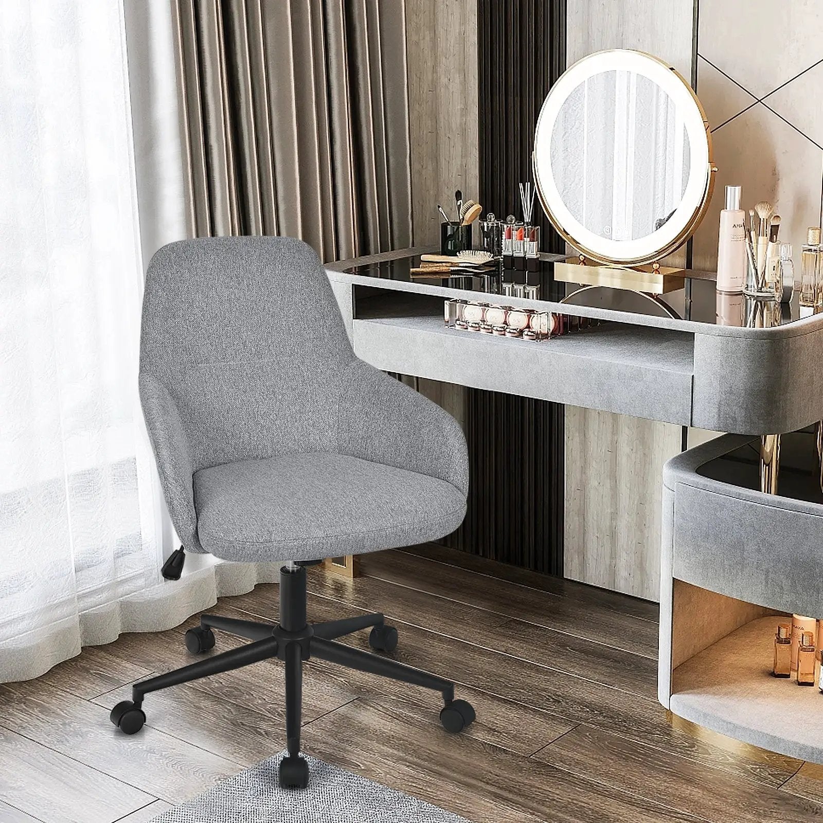 Fabric Home Office Chair with Rocking Backres-Gray by DirectDeals