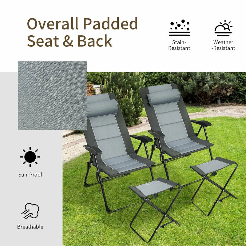 Set of 2 Patiojoy Patio Folding Dining Chair with Ottoman Set Recliner Adjustable-Gray by DirectDeals