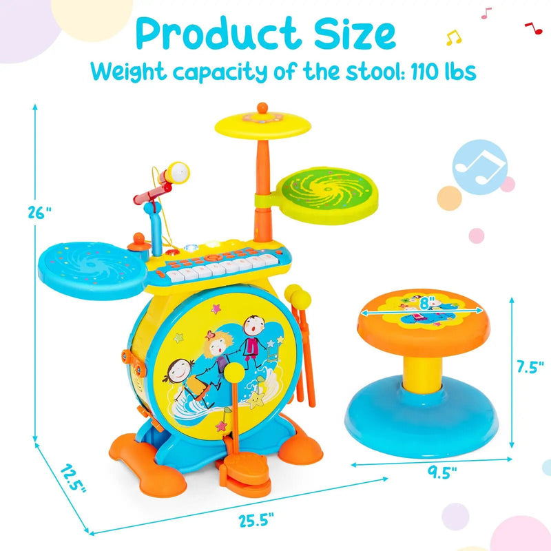 2-in-1 Kids Electronic Drum and Keyboard Set with Stool by DirectDeals