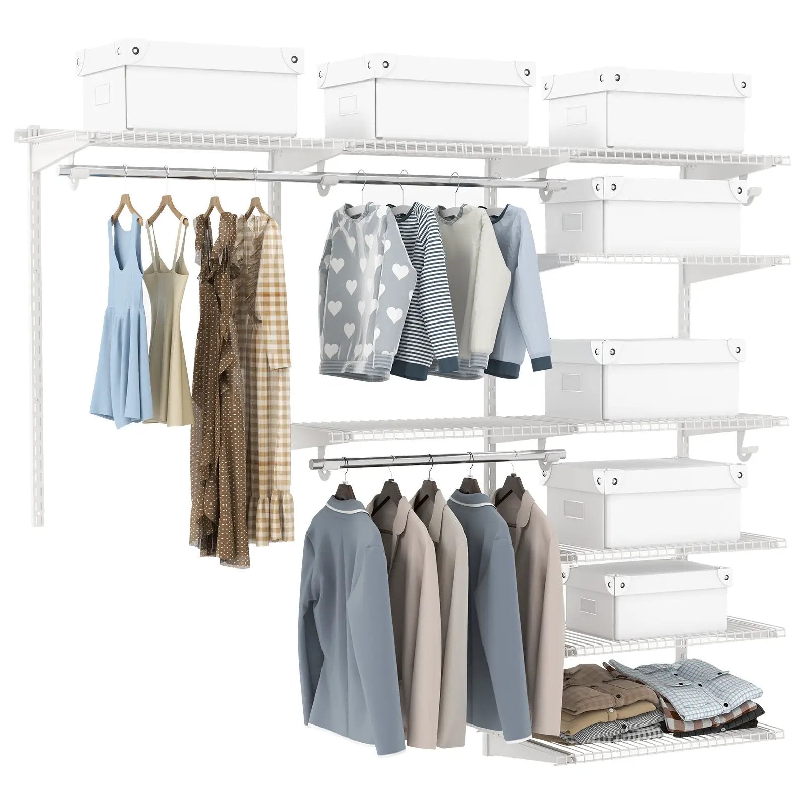 Adjustable Closet Organizer Kit with Shelves and Hanging Rods for 4 to 6 Feet by DirectDeals