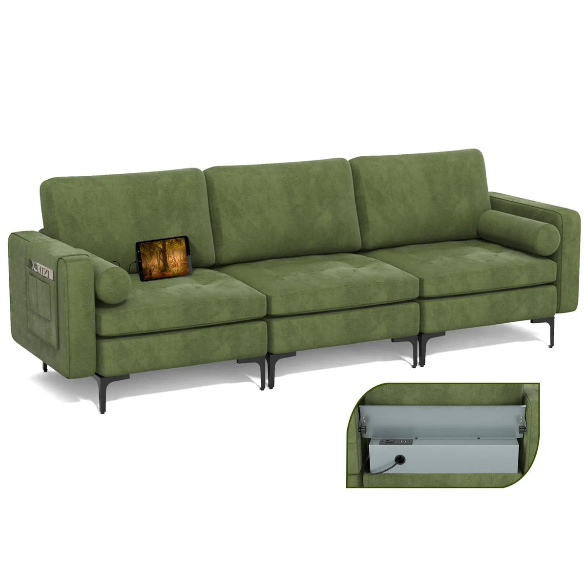 Modular 1/2/3/4-Seat L-Shaped Sectional Sofa Couch with Socket USB Port-3-Seat with USB port by DirectDeals