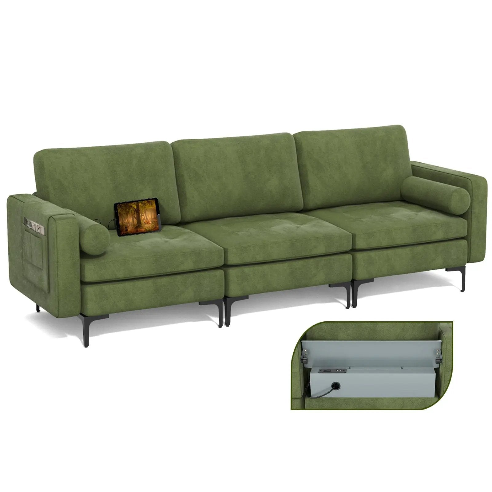 Modular 1/2/3/4-Seat L-Shaped Sectional Sofa Couch with Socket USB Port-3-Seat with USB port by DirectDeals
