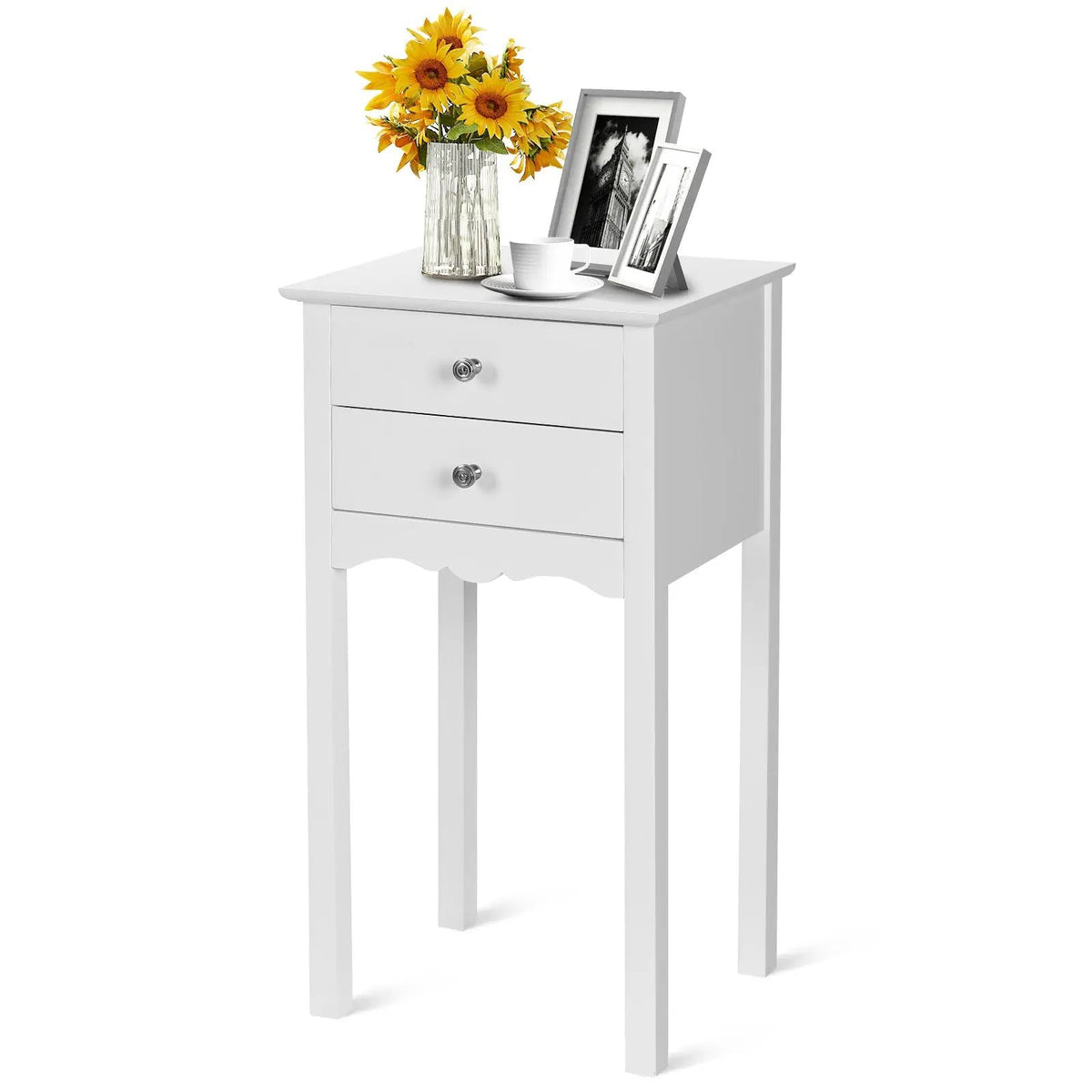 Side Table End Accent Table with 2 Drawers-White by DirectDeals
