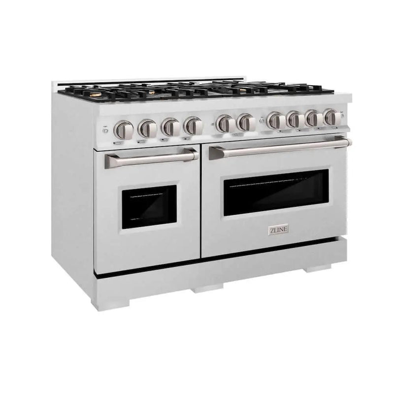 ZLINE 48" Dual Fuel Range, Gas Cooktop, Electric Convection Oven DuraSnow® Stainless Steel, Brass Burners CDRS-BR-48 by Farmhouse Kitchen and Bath