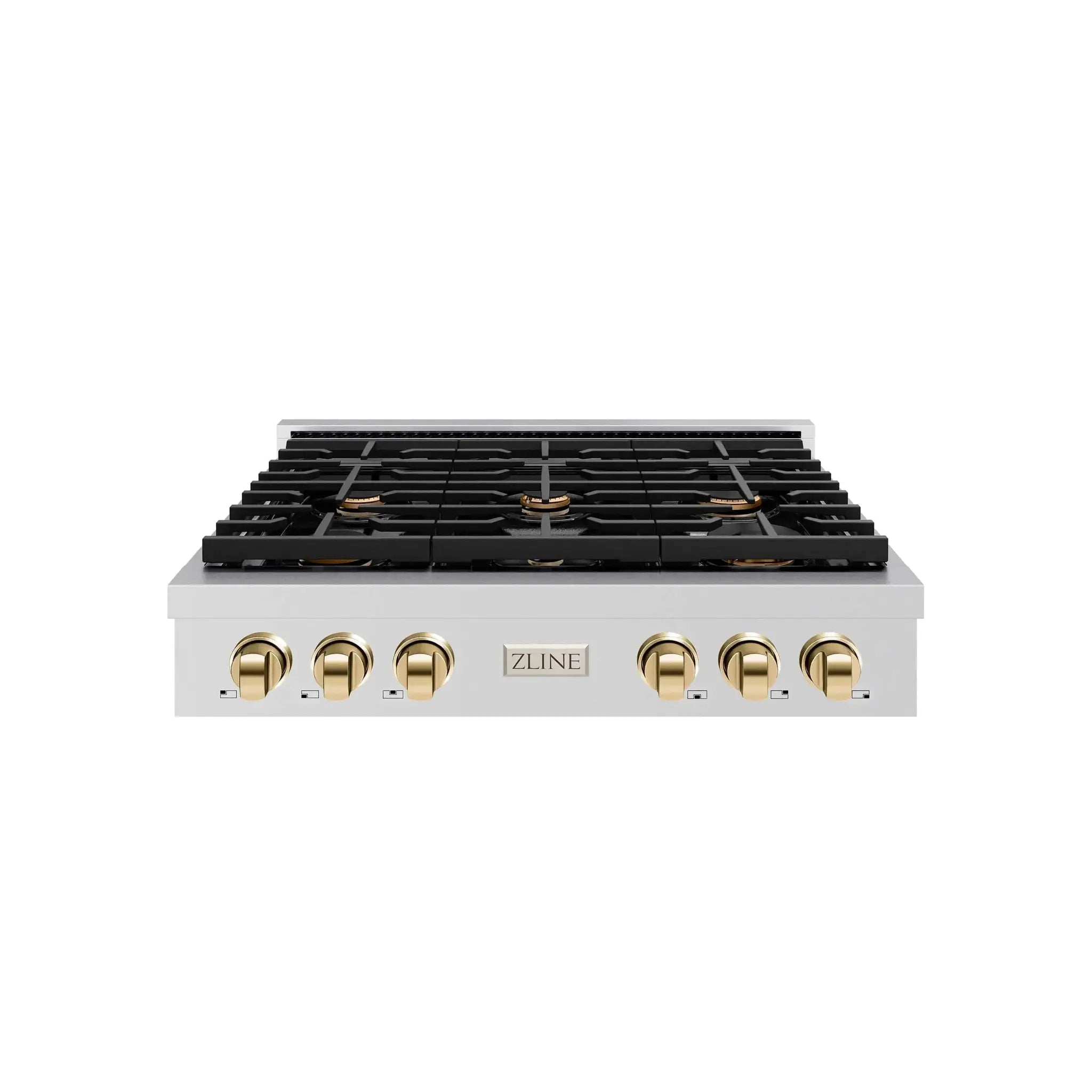 ZLINE 36" Paramount Gas Rangetop Stainless Steel Gold SRTZ-36-G by Farmhouse Kitchen and Bath
