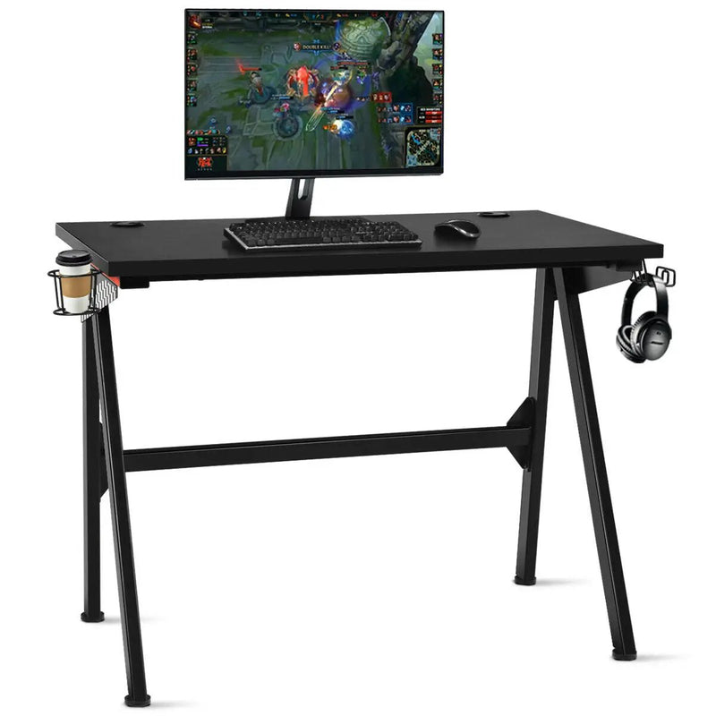 Ergonomic Computer Gaming Desk with Cup Holder and Headphone Hook by DirectDeals