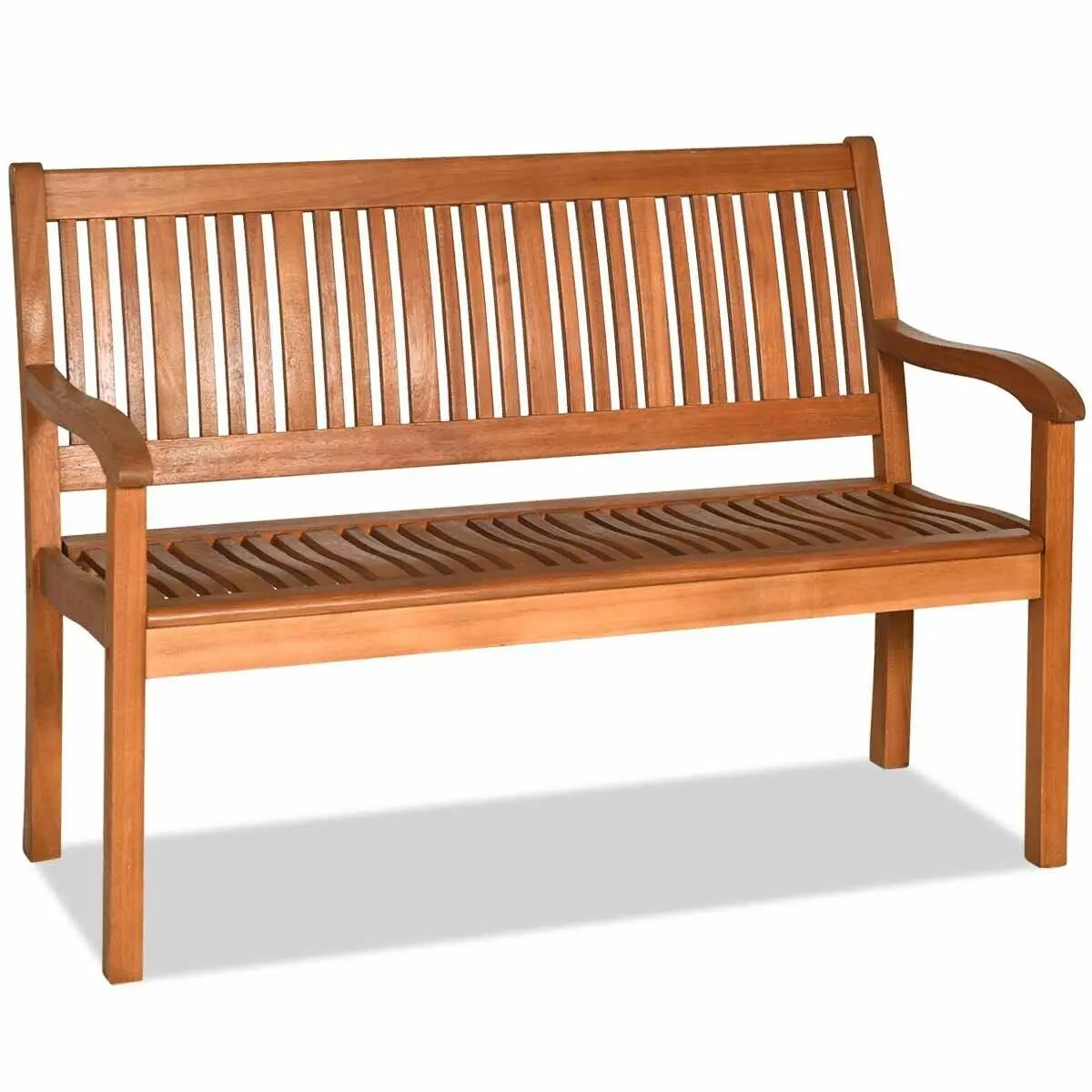 Two Person Solid Wood Garden Bench with Curved Backrest and Wide Armrest by DirectDeals