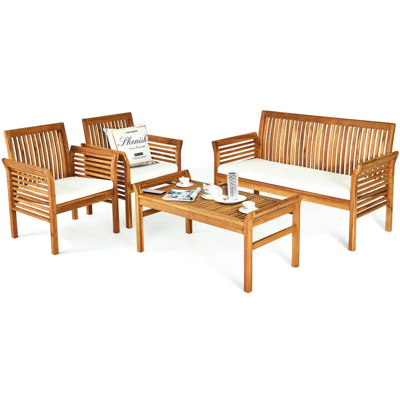 4 Pieces Outdoor Acacia Wood Sofa Furniture Set by DirectDeals