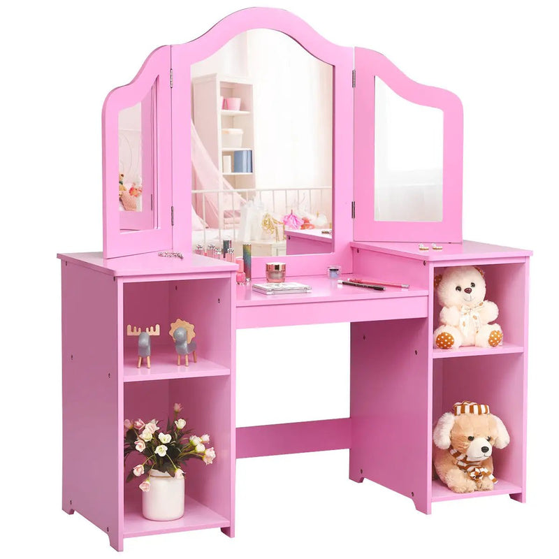 Kids Tri Folding Mirror Makeup Dressing Vanity Table Set by DirectDeals
