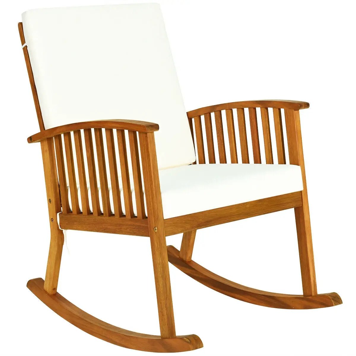 Outdoor Acacia Wood Rocking Chair with Detachable Washable Cushions by DirectDeals