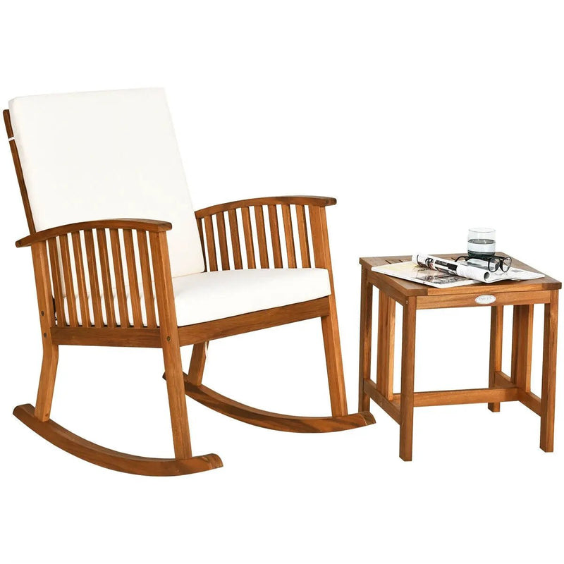 2 Pieces Acacia Wood Patio Rocking Chair Table Set by DirectDeals