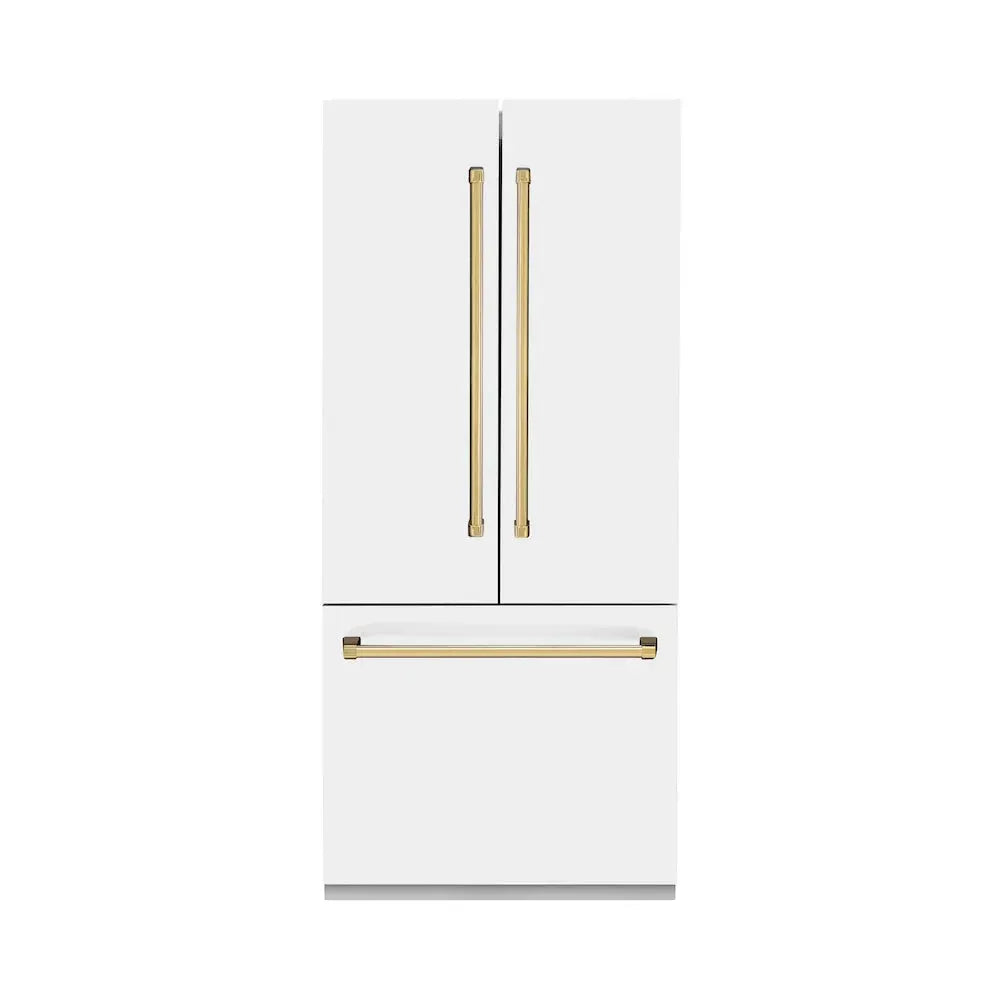 ZLINE Autograph Edition French Door Refrigerator, Internal Water, Ice Dispenser, White Matte, Champagne Bronze Accents RBIVZ-WM by Farmhouse Kitchen and Bath