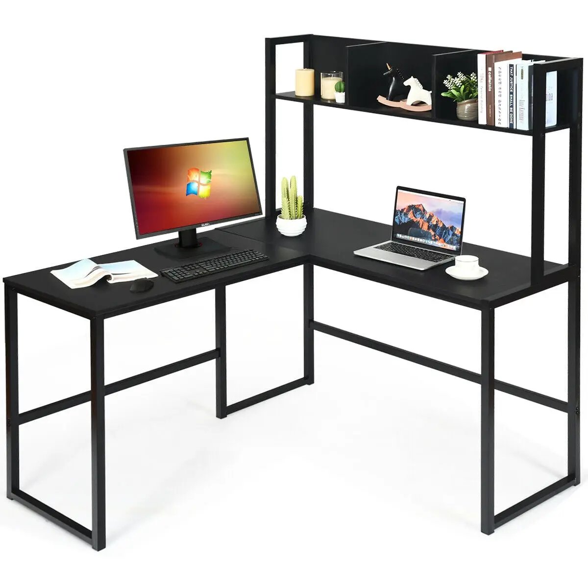 Reversible L-Shaped Corner Desk with Storage Bookshelf by DirectDeals